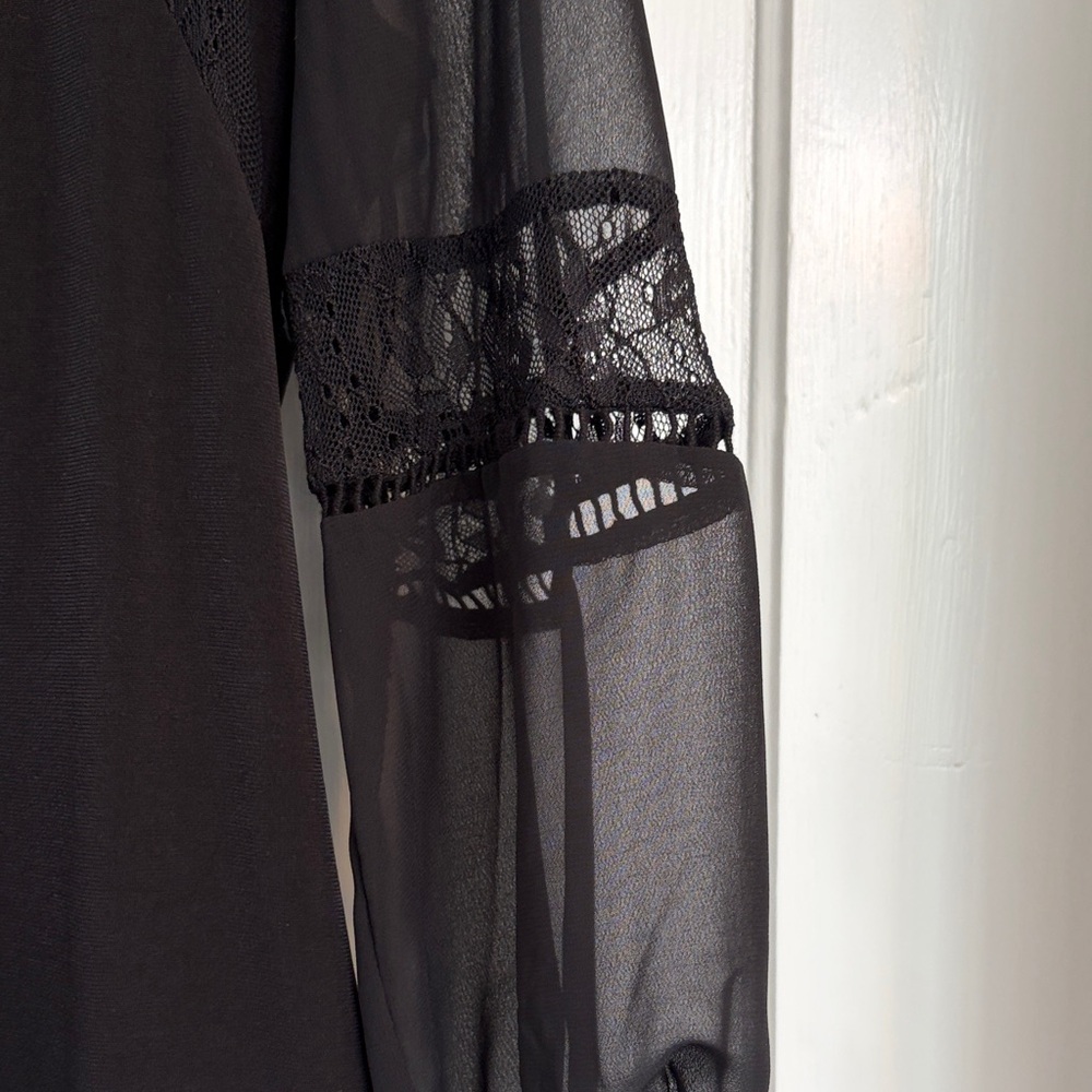 Roz & Ali Black Lace-Inset Sheer Sleeve Blouse - Picture 5 of 6
